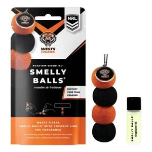 886015 WESTS TIGERS NRL ESSENTIAL SMELLY BALLS REUSABLE CAR AIR FRESHENER - Foto 1 di 1