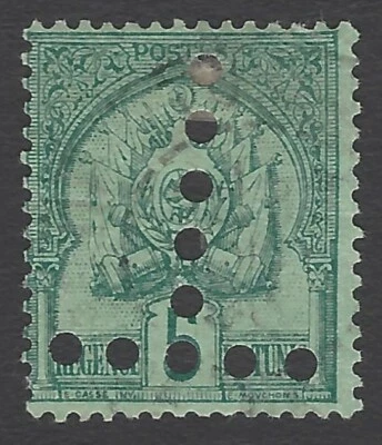 AOP Túnez 1888 5c Scott #3 con T = franqueo debido perfin usado Foto 1 de 2