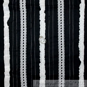 BonEful Fabric FQ Cotton Quilt Black White B&W Lace Stripe Calico Ticking Calico - Picture 1 of 7