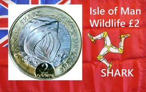 Moneda de la Isla de Man £2 libras 2023 Wildlife Series tiburón peregrino animal SHARKAGH - Imagen 1 de 5