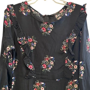 FRNCH Floral Ruffle Long Sleeve Dress Lightweight Casual Chic Holidays Office - Picture 1 of 12