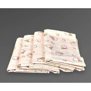 Vtg Hand Sewn Pillowcases Set of FOUR Pink Peachy Color Floral Trellis Pattern - Picture 1 of 7