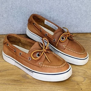 Vintage Bass Women's Moc Toe Boat Shoes Tan Loafers 7.5 M White Sole Nautical - Picture 1 of 14