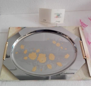 Vassoio Ottagonale ELEGANT GIOIEL 40x28 Acciaio Inox  Decori rose Oro Zecchino - Foto 1 di 4