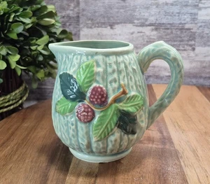 Vintage 1940s Majolica Creamer or Syrup Pitcher, Japan Raised Relief Art Pottery - Picture 1 of 11