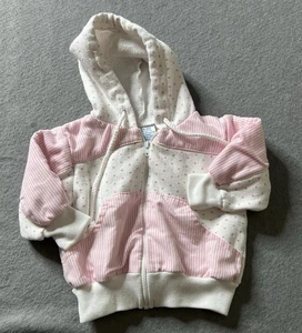 Felpa con cappuccio BabyCrest vintage bambina 6-9 mesi rosa bianco a righe pois - Foto 1 di 5