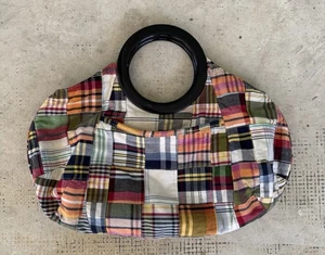 J CREW Indian Madras Plaid Purse Hoop Loop Boho Hobo Satchel Handbag Bag 91744 - Picture 1 of 10