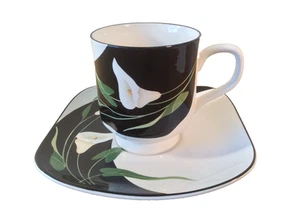 SANGO QUADRILLE BLACK LILIES SET COFFEE TEA MUG TEACUP & SAUCER #5101 CALLA LILY - Picture 1 of 12