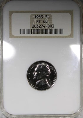 1953 Proof Jefferson Nickel NGC PR68 Old Thick Fatty Holder - Image 1 of 4