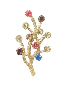 Van Dell Sterling Brooch Pin Corsage VTG Multi Color Stones Tree Branch Signed - Picture 1 of 8