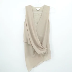 Blusa Helmut Lang Top Mujer Pequeño Bronceado Sin Mangas Cortina Asimétrica Mezcla Seda - Imagen 1 de 11