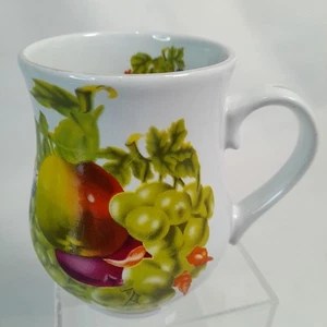 Trade Winds Pot Belly Mug Fruit Pattern Apple Grapes Blackberry Gold Rimmed Cup - Picture 1 of 16