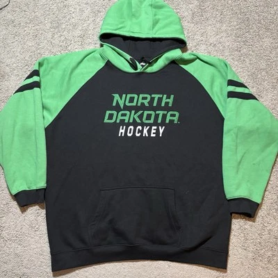 Sudadera con capucha de hockey North Dakota Fighting Hawks negra verde cosida letras para hombre 2XL Foto 1 de 4