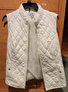 Croft & Barrow Quilted Puffy Zipper Vest Gray & White Geometric Womens Size M - Picture 1 of 2