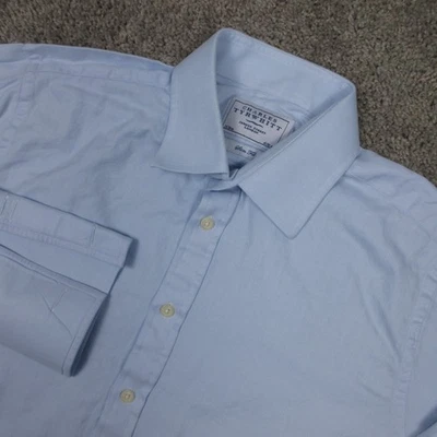 Camisa Charles Tyrwhitt Para Hombres L 16 36 Azul Sólido Espiga Vestido Ajustado Abotonada Foto 1 de 4