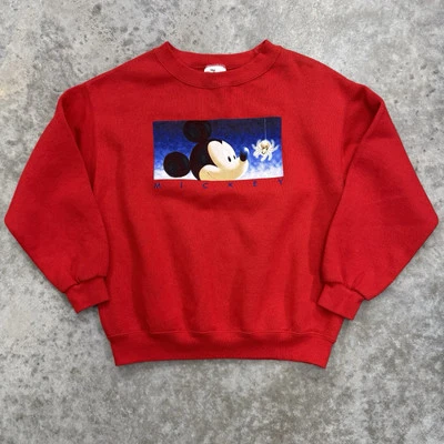 Vintage Disney Sweatshirt Youth Medium 7/8 Mickey Mouse red Crewneck 90s - Image 1 of 4