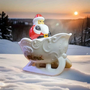 Seltener Weihnachtsmann auf Schlitten auf Milchglas Ornament Figuren Mosser handbemalt Schild - Bild 1 von 18