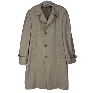 Overcoat Mens Size 46 Brown Top Coat Vintage Wool Herringbone Lined 3 Button - Picture 1 of 16