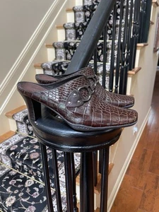 Womens Size 10B Aerosoles Cinch Worm Brown Croc Leather 2.5” Heel Mule Shoes - Picture 1 of 24