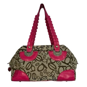 Bebe Tan & Pink Monogram Canvas Shoulder Bag Purse, Rectangular Shape Good Shape - Picture 1 of 24