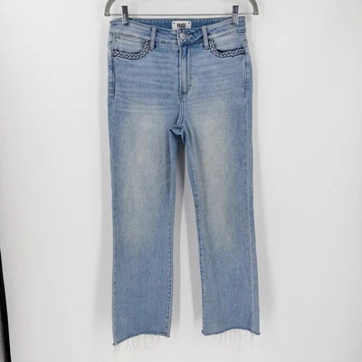 Pantalones de mezclilla Paige Atley tobillo deshilachado talla 27 dobladillo elástico detalle trenzado boho Foto 1 de 4