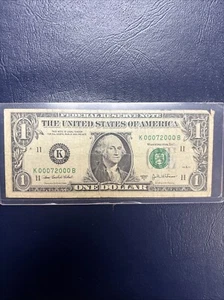 Super fancy Serial Number 1 Dollar Bill K00072000B - Picture 1 of 8