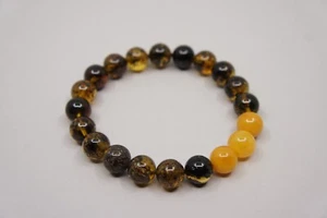 1994A Natural Baltic Amber Bracelet Gift 10 mm Black Round Bead Women Men - Picture 1 of 8