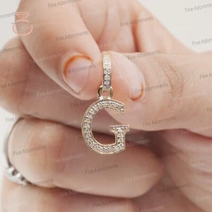 Colgante inicial G de oro amarillo sólido de 14 k pavé diamante letra G dije joyería fina - Imagen 1 de 10