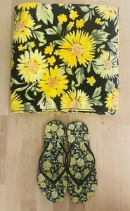 Old Navy Beach Towel & Flip Flops Size 7-8 Sunflowers - Picture 1 of 6