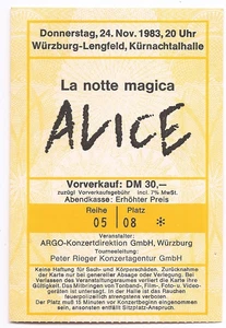 Alice In Concert 1983 Ticket / Konzertkarte / Eintrittskarte - Bild 1 von 2