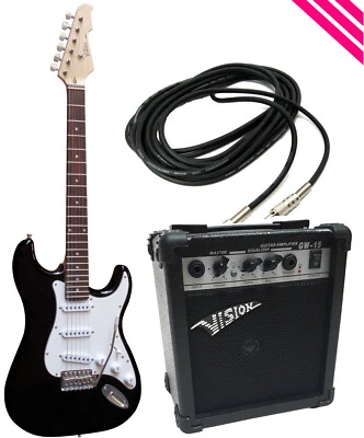 PARTYSET !!! E GITARRE SCHWARZ + GOLDEN LINE VERSTÄRKER 20WATT - START SPASS SET - Bild 1 von 4