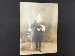 Vintage Antique Photograph Cabinet Card Boy First Communion Rosary Bible Photo - Picture 1 of 6