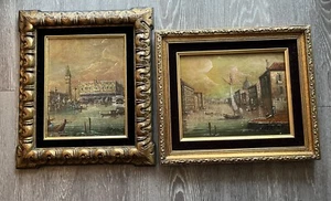 Paar Mitte 20. Jahrhundert signiert Ölgemälde Italien Renaissance Venedig - Bild 1 von 12