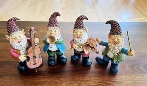 4 Elf Gnome Fairy Figurine Musician Pinecone Hat Base Fiddle  8" - Picture 1 of 6