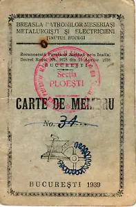 Romania, 1939, Member Card / ID Card - Metallurgical and Electrician Guild - Picture 1 of 4