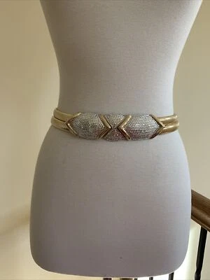 Cinturón Judith Leiber Oro Doble Cadena Eslabones Incrustados Estrás Hebilla Pequeño Foto 1 de 4