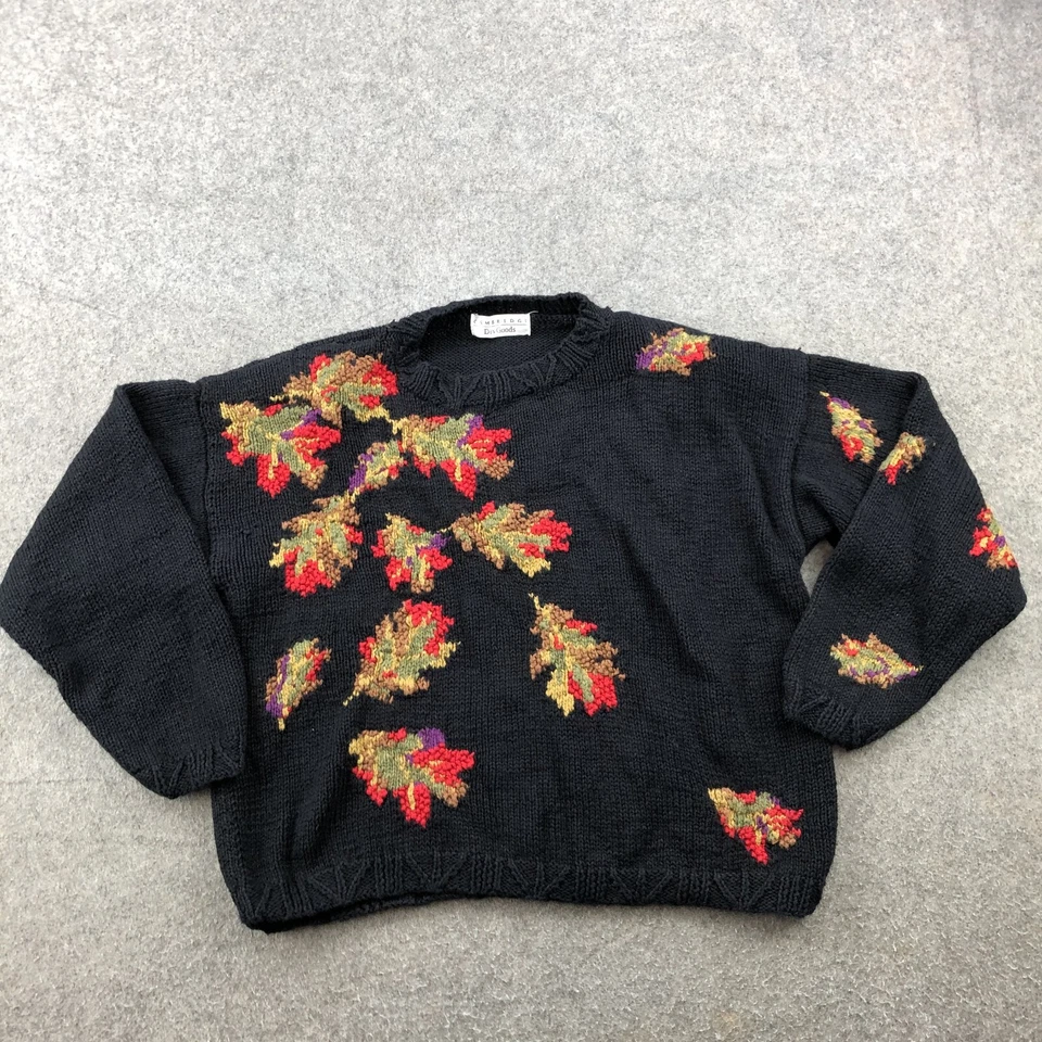 Suéter De Colección Cambridge Dry Goods Para Mujer Grande Hojas Negras Gráfico Tejido Abuela Foto 1 de 4