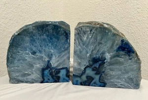 Set of 2 Teal Agate Geode Crystal Bookends, Heavy Duty Gemstone Book 5 IN - Picture 1 of 24