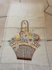 Antique Old Vintage Embroidery Chair Back Basket Of Flowers Floral