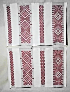 SWEDISH EKELUND WEAVERS 20" X 13.5" TOWEL PAIR MAUVE ON OFF-WHITE DESIGN SWEDEN - Picture 1 of 5
