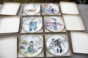 Japanese Geisha Art plates lot of 6 Ketsuzan Kiln 1989-New - Picture 1 of 18