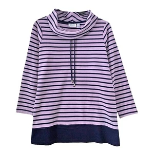Denim & Co., QVC, Lavender and Navy Striped Pullover Long Sleeve Top, size 2XP - Picture 1 of 4