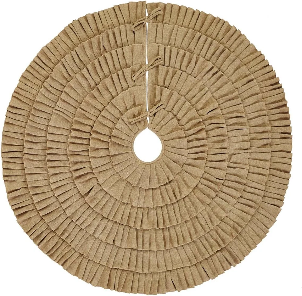 Festive Burlap Ruffled Solid Color Cotton Farmhouse Christmas Decor round 48" Di - Image 1 of 4