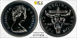1982 Canada Regina Centennial Cattle Skull Silver Dollar PCGS SP68 2434 - Bild 1 von 1