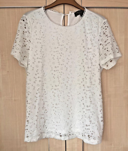 DOROTHY PERKINS TOP CREAM LACE FRONT LINED SHORT SLEEVED WITH STRETCH SIZE 14