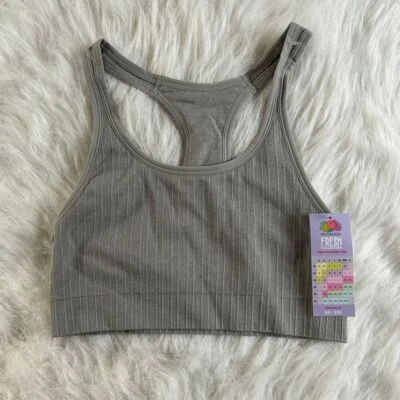 Sujetador Bralette Inalámbrico Fruit Of The Loom Mujer Talla Pequeña Gris Acanalado Espalda Corredora Foto 1 de 4