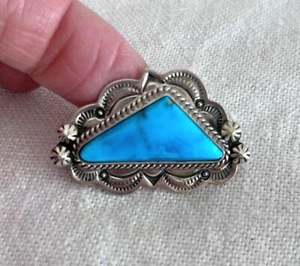 Navajo sterling & turquoise brooch Leonard Platero - Picture 1 of 4