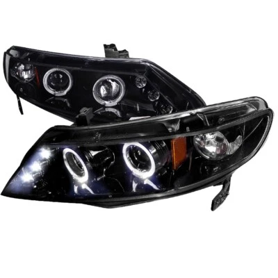 For 06-11 Honda Civic FA FG  Smoked Headlights Projector w/LED Halo 4 Door Sedan - Image 1 of 4