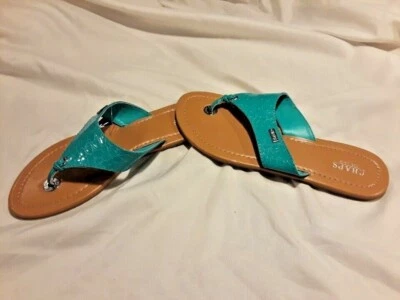 NWT Chaps Turquoise/Teel thong sandals in Reptile Print (CH653) - Size Sm: 5-6 - Image 1 of 4