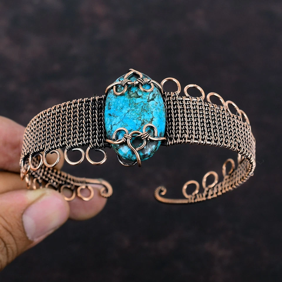 Brazalete ajustable envuelto en alambre regalo cumpleaños cobre turquesa joyería Foto 1 de 4
